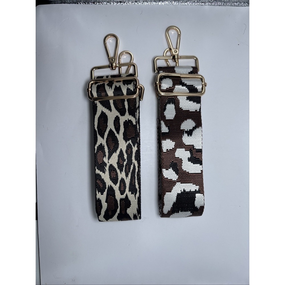 Brown/White Pair Adjustable Replacement Purse Crossbody Strap w/Gold Hardware
